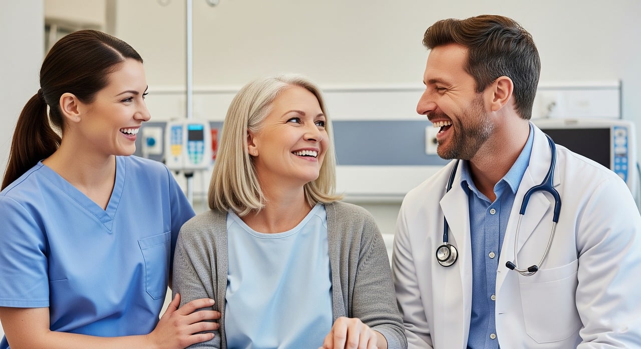 doctor, nurse, patient, hospital, health, consultation, medical, treatment, smile, teamwork, stethoscope, healthcare professional, healthcare, positive, interaction, sister, care, visit